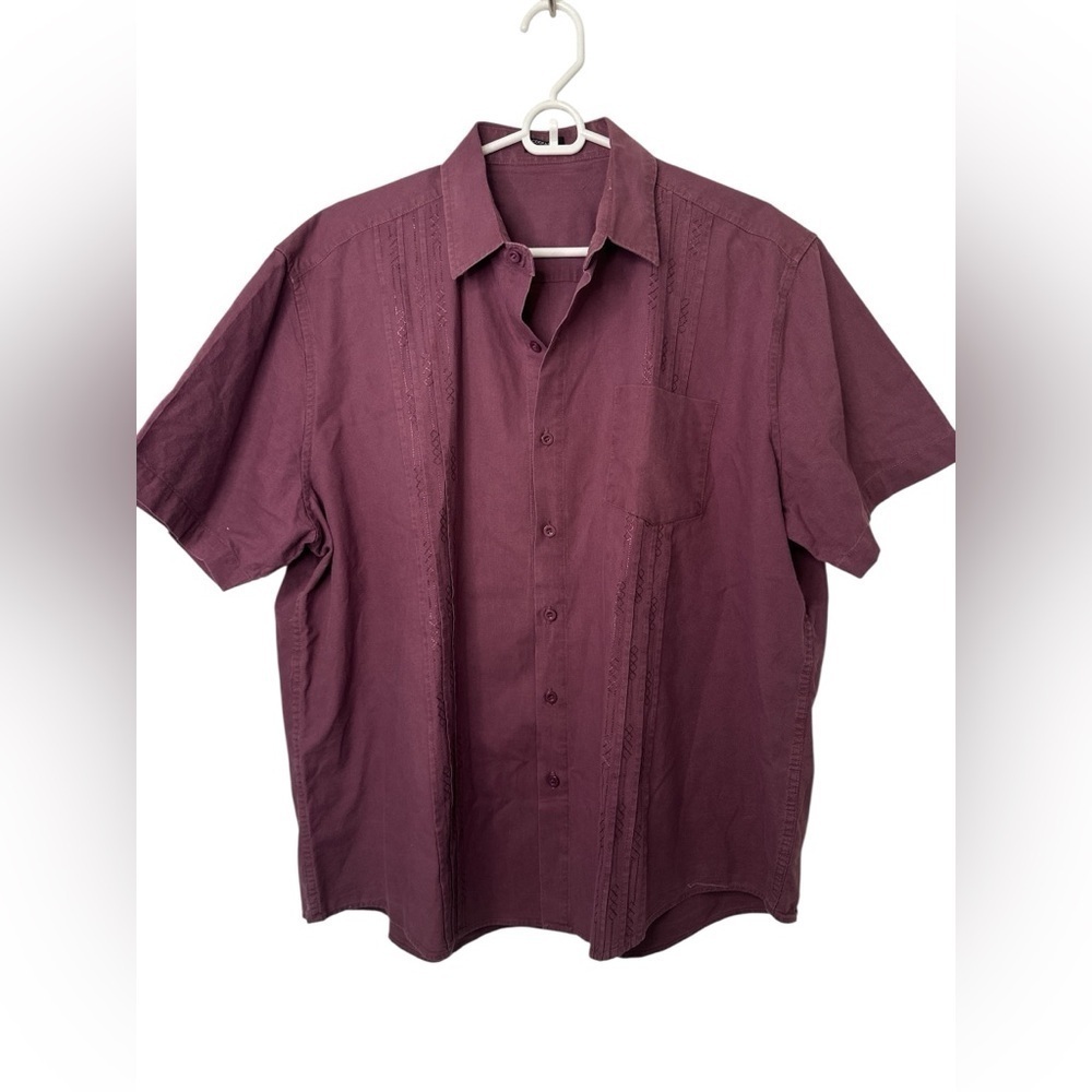 COOFANDY Men's Shirt Embroidered Stitching Burgundy Top Beach Resort Wear